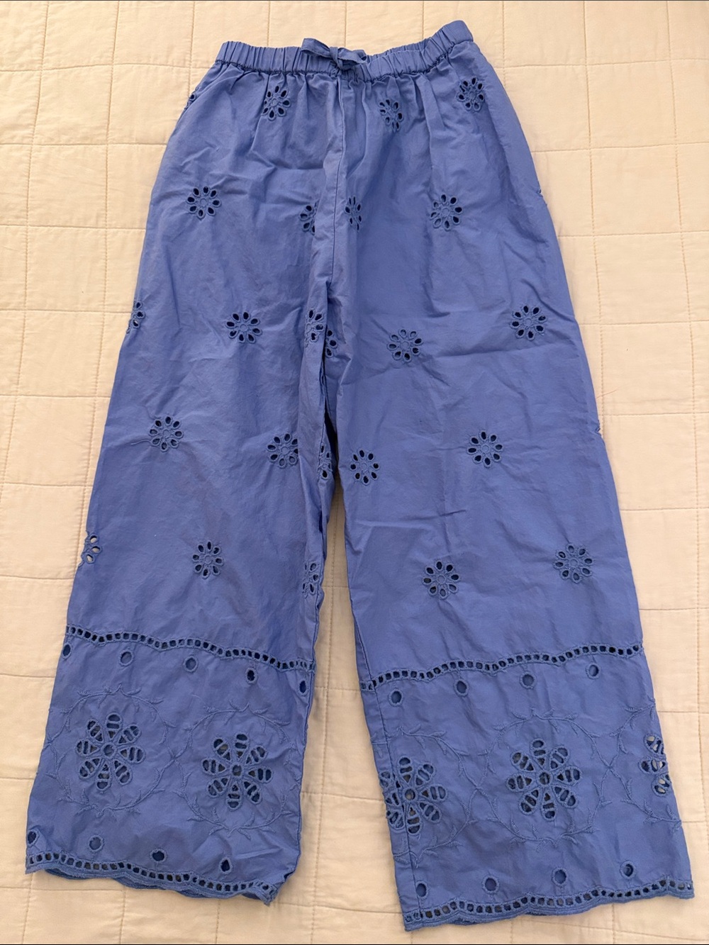 Zara Girls' Blue Eyelet Wide-Leg Pants